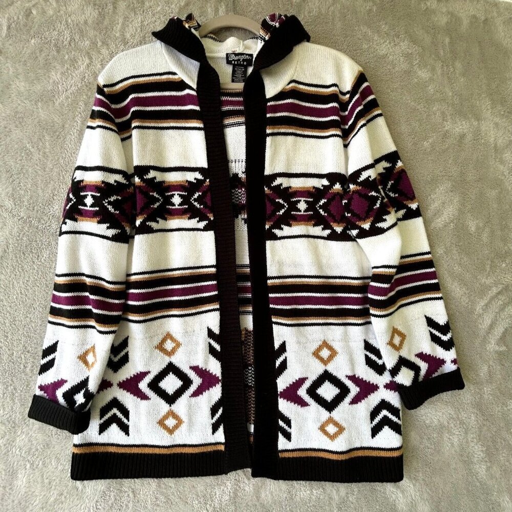 Wrangler Retro Womens Med Sweater Jacket Hoodie Southwest Open Front Chest 42"
